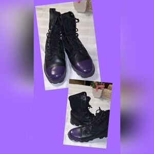 Men's Black and Purple Lace-Up Boots